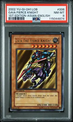 2002 YU-GI-OH! LOB-LEGEND OF BLUE EYES WHITE DRAGON GAIA THE FIERCE KNIGHT PSA 8 - Image 1