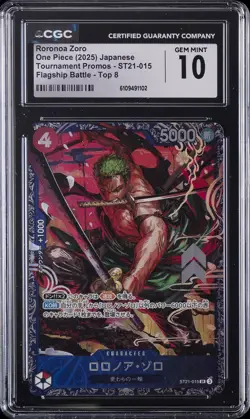 2025 ONE PIECE JPN TOURNAMENT PROMO FLAGSHIP BATTLE-TOP 8 RORONOA ZORO CGC 10 GM - Image 1