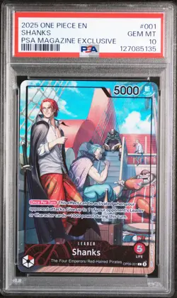 2025 ONE PIECE PROMOS PSA MAGAZINE EXCLUSIVE #001 SHANKS PSA 10 GEM 5135 - Image 1