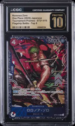 2025 ONE PIECE JPN TOURNAMENT FLAGSHIP BATTLE-TOP 8 RORONOA ZORO CGC 10 PRISTINE - Image 1