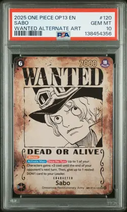 2025 ONE PIECE OP13-CARRYING ON HIS WILL WANTED ALTERNATE ART #120 SABO PSA 10 - Image 1