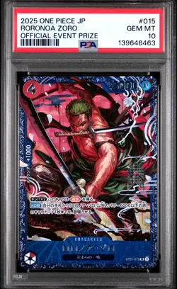 2025 ONE PIECE JAPANESE PROMOS OFFICIAL EVENT PRIZE #015 RORONOA ZORO PSA 10 - Image 1