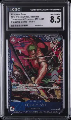 2025 ONE PIECE JPN TOURNAMENT PROMOS FLAGSHIP BATTLE-TOP 8 RORONOA ZORO CGC 8.5 - Image 1