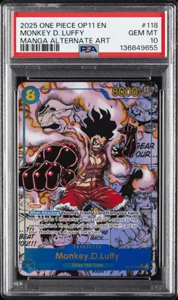 2025 ONE PIECE MANGA ALTERNATE ART OP11-118 MONKEY D. LUFFY PSA 10 - Image 1