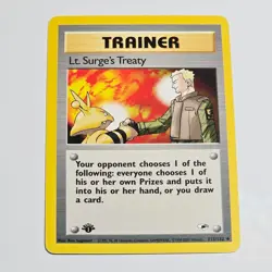 Pokemon TCG Lt. Surge’s Treaty 1st Edition Trainer Card Gym Heroes 112/132 - Image 1