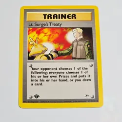 Pokemon TCG Lt. Surge’s Treaty 1st Edition Trainer Card Gym Heroes 112/132 - Image 1