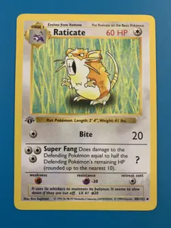 1st Edition Shadowless Raticate 40/102 Base Set Rare Vintage 1999 Pokemon Card - Image 1