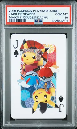 2016 POKEMON PLAYING CARDS MAIKO PIKACHU & OKUGE PIKACHU JACK OF SPADES PSA 10 - Image 1