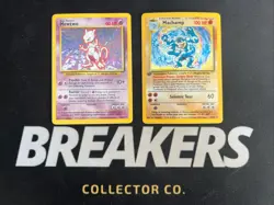 1999 Base Set Vintage Pokemon 2 Card Lot: Holo 1st Edition Machamp & Mewtwo - Image 1