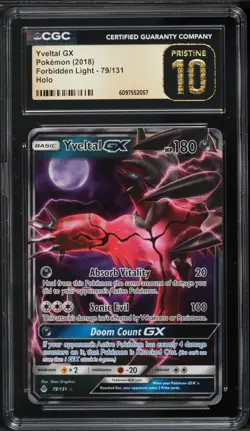 CGC Pristine 10 Yveltal GX Forbidden Light 2018 Pokemon Card #79 - Image 1
