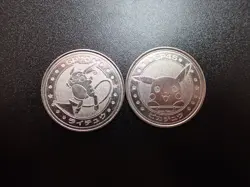 Pokemon Card Meiji Promo Battle Coin Silver x2 Raichu & Pikachu #6092 PLAY - Image 1