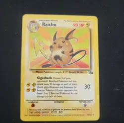 Pokemon TCG Raichu Fossil Card 29/62 Unlimited Rare, Vintage, Lightly Played - Image 1
