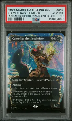 2024 MTG BLOOMBURROW ANIME BORDERLESS-RAISED FOIL CAMELLIA, THE SEEDMISER PSA 10 - Image 1