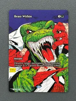 Beast Within MTG Marvel Universe Hand Painted Borderless Full Altered Art Tentz - Image 1