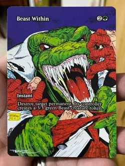 Beast Within MTG Marvel Universe Hand Painted Borderless Full Altered Art Tentz - Image 2