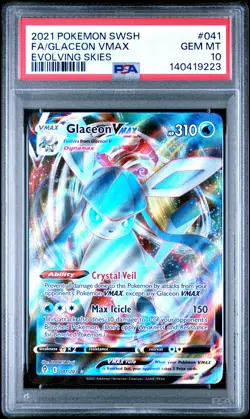2021 POKEMON SWORD & SHIELD EVOLVING SKIES #041 FULL ART/GLACEON VMAX PSA 10 - Image 1