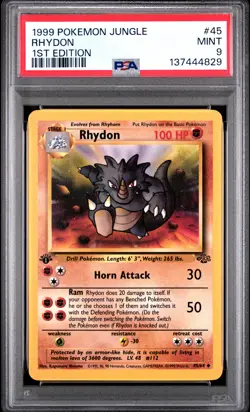 1999 POKEMON JUNGLE 1ST EDITION #45 RHYDON PSA 9 - Image 1