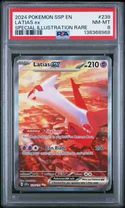 2024 POKEMON SSP EN-SURGING SPARKS SPECIAL ILLUSTRATION RARE LATIAS EX PSA 8 - Image 1