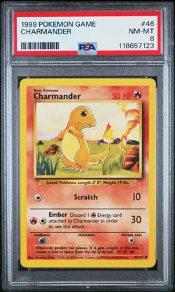 1999 POKEMON BASE SET UNLIMITED #46 CHARMANDER PSA 8 - Image 1