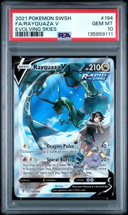 2021 POKEMON SWORD & SHIELD EVOLVING SKIES #194 FULL ART/RAYQUAZA V PSA 10 - Image 1