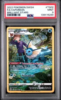 2022 POKEMON SWORD & SHIELD BRILLIANT STARS #TG02 FULL ART/VAPOREON PSA 9 - Image 1