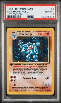 1999 POKEMON BASE SET 1ST EDITION #8 MACHAMP-HOLO PSA 8 - Image 1