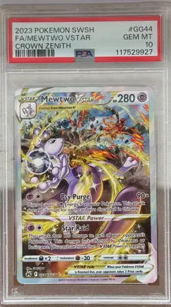 2023 POKEMON MEWTWO VSTAR PSA 10 GEM MINT SWSH CROWN ZENITH #GG44 FULL ART - Image 1