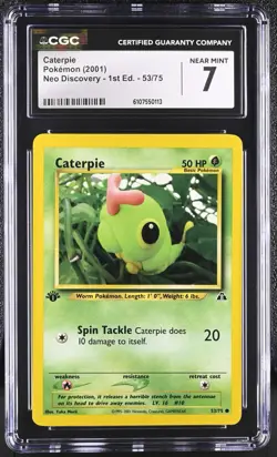 CGC NEAR MINT 7 Pokemon Caterpie 53/75 2001 Neo Discovery 1st Edition - Image 1