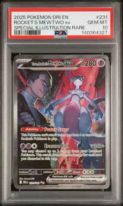 2025 POKEMON DRI SPECIAL ILLUSTRATION RARE #231 TEAM ROCKET'S MEWTWO EX PSA 10 - Image 1