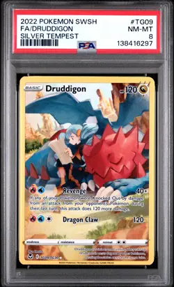 2022 POKEMON SWORD & SHIELD SILVER TEMPEST #TG09 FULL ART/DRUDDIGON PSA 8 - Image 1