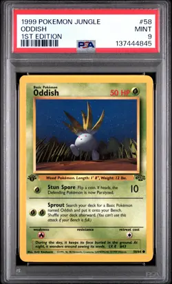 1999 POKEMON JUNGLE 1ST ED #58 ODDISH PSA 9 - Image 1