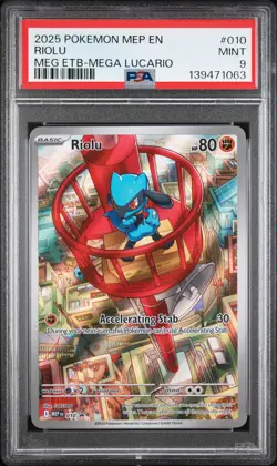 2025 POKEMON MEGA EVOLUTION ETB PROMO #010 RIOLU PSA 9 - Image 1