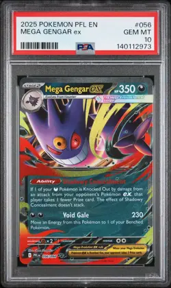 2025 POKEMON PFL EN-PHANTASMAL FLAMES #056 MEGA GENGAR EX PSA 10 Low Pop Amazing - Image 1