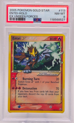 Entei Holo PSA 8 EX Unseen Forces 2005 Pokemon Gold Star #113 - Image 1