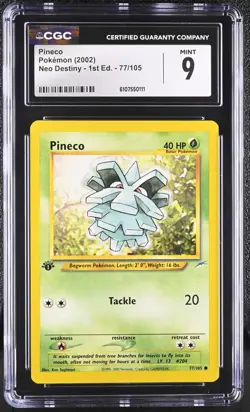 CGC MINT 9 Pokemon Pineco 77/105 2002 Neo Destiny 1st Edition - Image 1