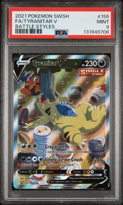 2021 POKEMON SWORD & SHIELD BATTLE STYLES #155 FULL ART/TYRANITAR V PSA 9 - Image 1