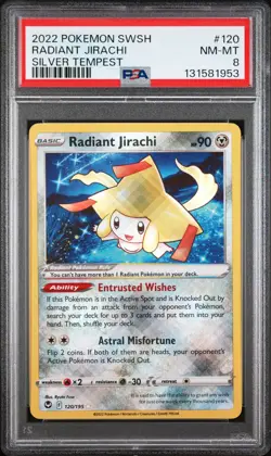 2022 POKEMON SWORD & SHIELD SILVER TEMPEST #120 RADIANT JIRACHI PSA 8 - Image 1