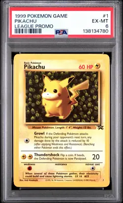 1999 POKEMON LEAGUE PROMO #1 PIKACHU PSA 6 - Image 1