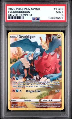 2022 POKEMON SWORD & SHIELD SILVER TEMPEST #TG09 FULL ART/DRUDDIGON PSA 9 - Image 1