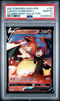 2021 POKEMON SWSH PROMO CELEBRATIONS COLLECTION LANCE'S CHARIZARD V PSA 10 - Image 1