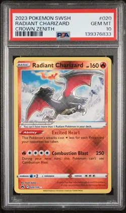2023 POKEMON SWORD & SHIELD CROWN ZENITH #020 RADIANT CHARIZARD PSA 10 - Image 1
