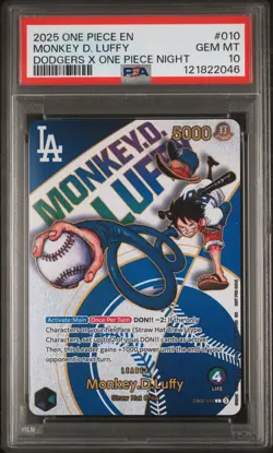 2025 ONE PIECE PROMOS DODGERS X ONE PIECE NIGHT #010 MONKEY D. LUFFY PSA 10 - Image 1