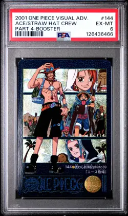 2001 CARDDASS ONE PIECE VISUAL ADVENTURE PART 4 BOOSTER ACE/STRAW HAT CREW PSA 6 - Image 1