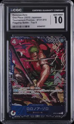 2025 ONE PIECE JPN TOURNAMENT PROMOS FLAGSHIP BATTLE-TOP 8 RORONOA ZORO CGC 10 - Image 1