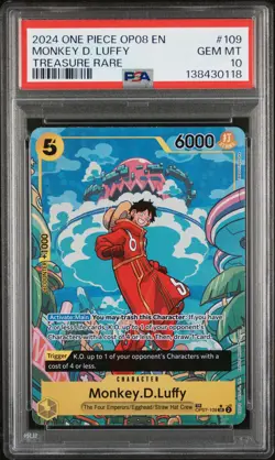2024 ONE PIECE OP08-TWO LEGENDS TREASURE RARE #109 MONKEY D. LUFFY PSA 10 - Image 1