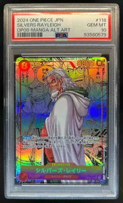 2024 One Piece Japanese Silvers Rayleigh Manga Alt Art OP08 #118 PSA 10 Gem Mint - Image 1