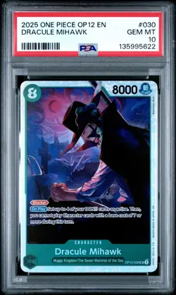 2025 ONE PIECE OP12-LEGACY OF THE MASTER #030 DRACULE MIHAWK PSA 10 - Image 1