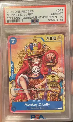2024 ONE PIECE PROMOS 2ND ANNIV TOURNAMENT-PARTICIPATION MONKEY D. LUFFY PSA 10 - Image 1