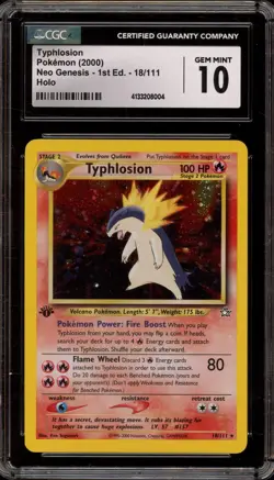 Pokemon Typhlosion Neo Genesis 1st Edition Holo Rare #18 CGC 10 Gem Mint - Image 1