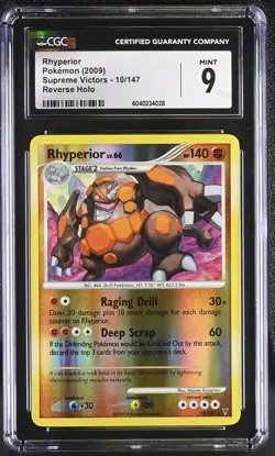 CGC 9 MINT Rhyperior 2009 Supreme Victors 10/147 Reverse Holo Pokemon Card - Image 1
